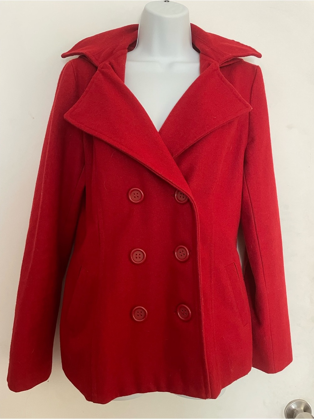 Forever 21 Bright Red Double-Breasted Pea Coat